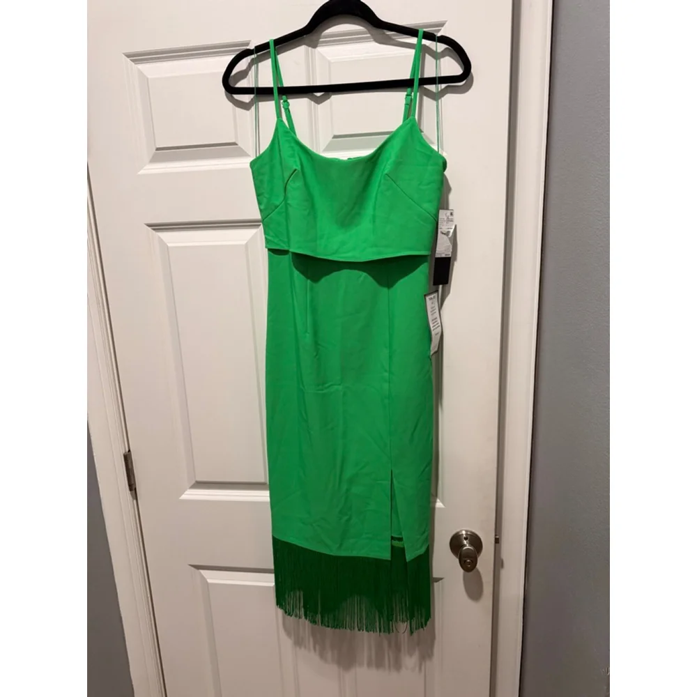 Women's Adrianna Papell Green Fringe Midi Dress Size 2 - Picture 3 of 8